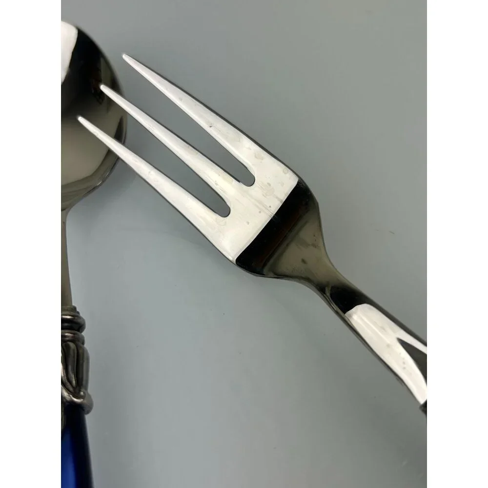 INOX Napoleon 18/10 Made in Italy Blue Stainless Steel Serving Spoon & Fork 9.5